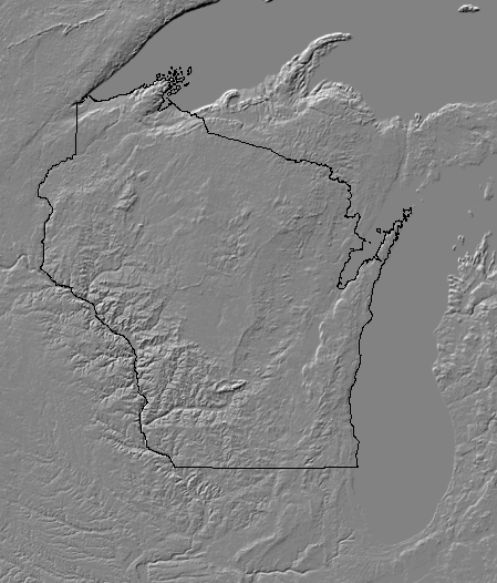 shaded relief map of Wisconsin